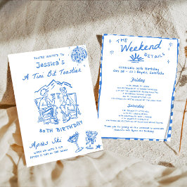 少し濃いブルーのアフタースキー誕生日 招待状