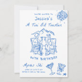 少し濃いブルーのアフタースキー誕生日 招待状 (正面)