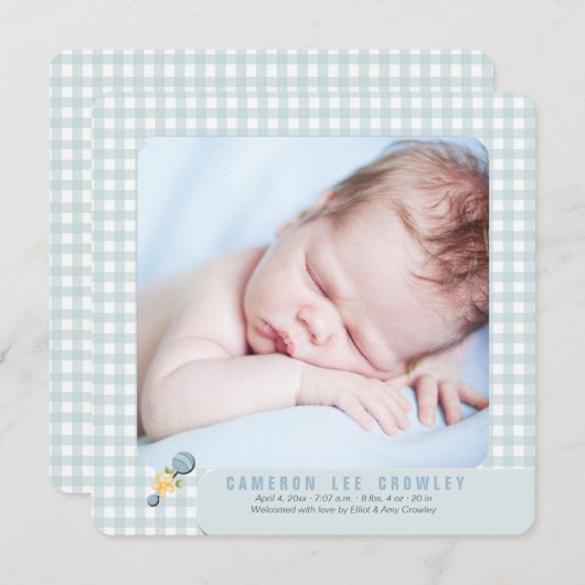 少し点検の青い写真の誕生の発表 案内状 (正面/裏面)