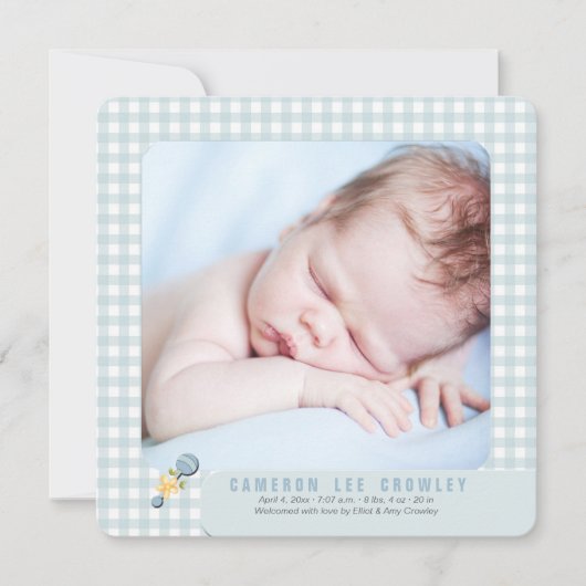 少し点検の青い写真の誕生の発表 案内状 (正面)