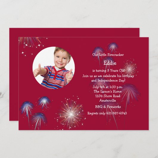 少し爆竹の写真の誕生日の招待状 招待状 (正面/裏面)