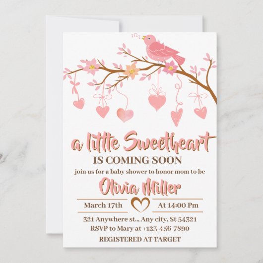 少し甘いバレンタインの赤ちゃんシャワー 招待状 (正面)