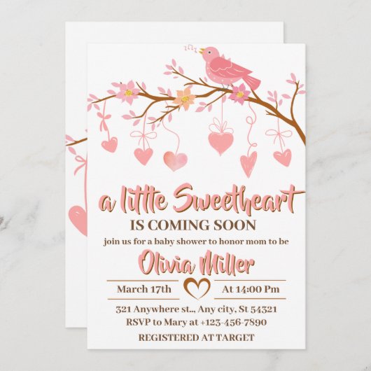 少し甘いバレンタインの赤ちゃんシャワー 招待状 (正面/裏面)