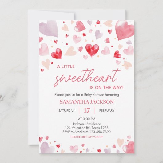 少し甘いバレンタインの赤ちゃんシャワー 招待状 (正面)