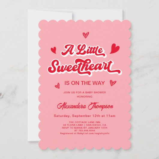 少し甘いバレンタインの赤ちゃんシャワー 招待状 (正面)