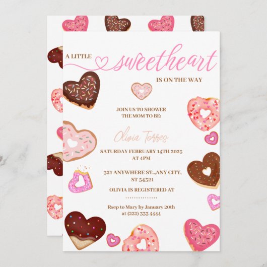 少し甘いバレンタインは赤ちゃんシャワーを贈る 招待状 (正面/裏面)