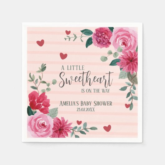 少し甘いバレンタインハートの赤ちゃんシャワー スタンダードカクテルナプキン (正面)