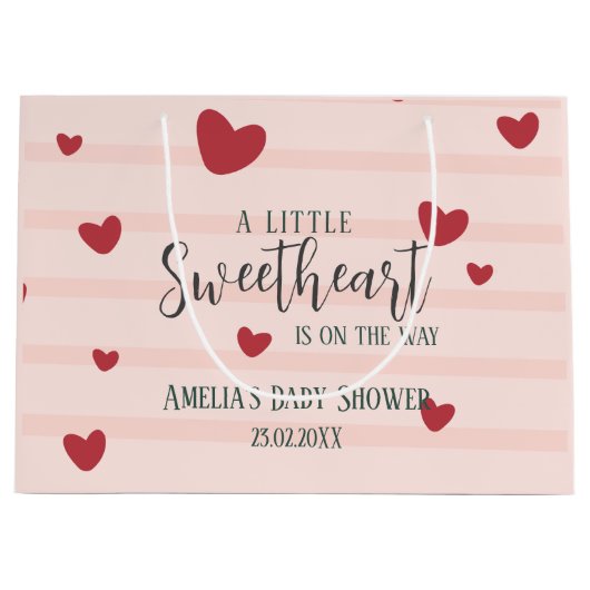 少し甘いバレンタインハートの赤ちゃんシャワー ラージペーパーバッグ (正面)