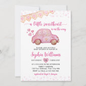 少し甘いバレンタインピンクの車の赤ちゃんシャワー 招待状 (正面)