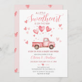 少し甘いピンクのバレンタインの赤ちゃんシャワー 招待状 (正面/裏面)
