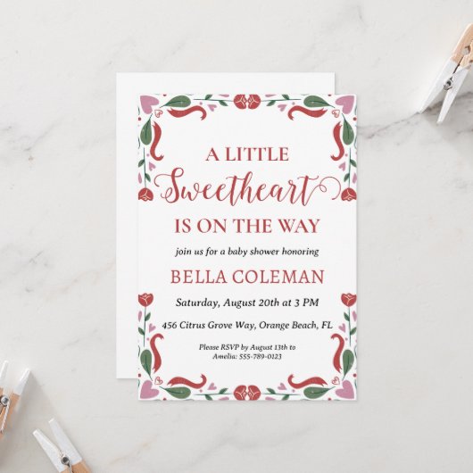 少し甘い人が赤ちゃんシャワーの途中にある 招待状 (正面/裏面インサイチュ)