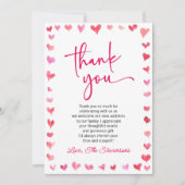 少し甘い赤いピンクのハート赤いシャワー サンキューカード (正面)