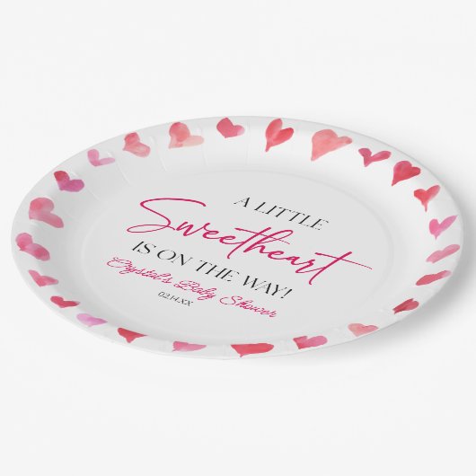 少し甘い赤いピンクのハート赤いシャワー ペーパープレート (アングル)