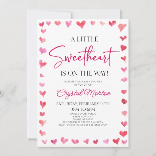 少し甘い赤いピンクのハート赤いシャワー 招待状 (正面)