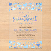 少し甘い青いバレンタインの赤ちゃんシャワー アクリル招待状 (正面)