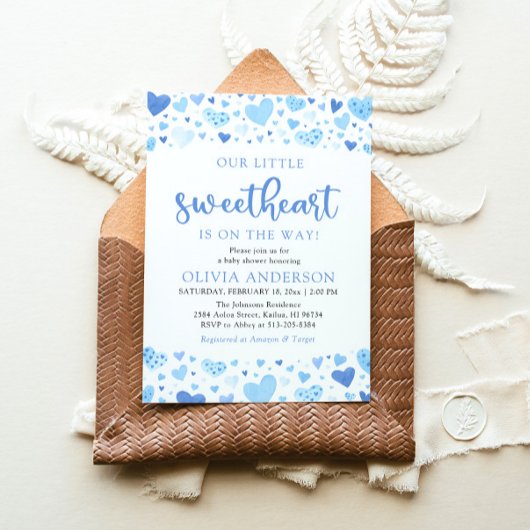 少し甘い青いバレンタインの赤ちゃんシャワー 招待状