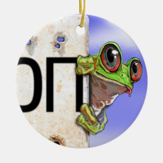 少し緑のアマガエル セラミックオーナメント (正面)