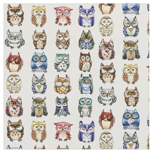 少し虹のフクロウ-おもしろいなパターン ファブリック (クローズアップ)