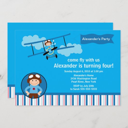 少し試験飛行機の誕生日のパーティの招待状 招待状 (正面/裏面)