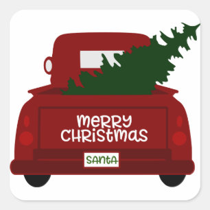 少し赤いクリスマスツリーのトラックのステッカー スクエアシール