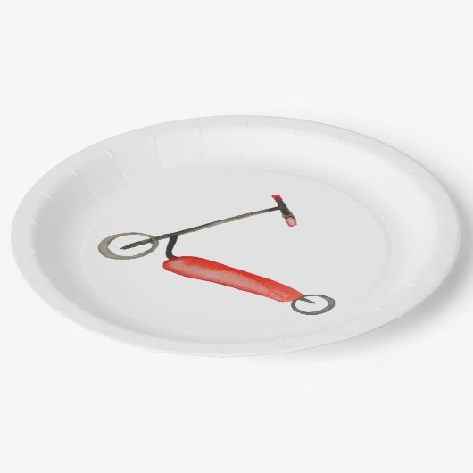 少し赤いスクーターの子供の誕生日 ペーパープレート (アングル)