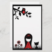 少し赤いリボンの頭部の文房具 便箋 (正面/裏面)