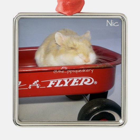 少し赤いワゴン! メタルオーナメント (正面)