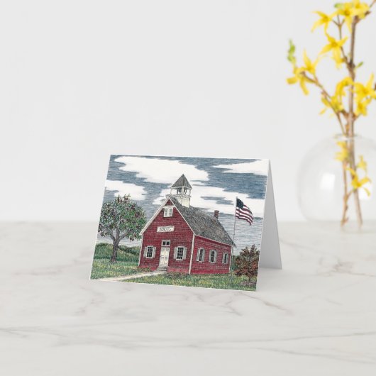少し赤い校舎のブランクのメッセージカード カード (黄色い花)