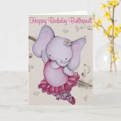 少し踊りのバレリーナ象のバースデー・カード カード (黄色い花)