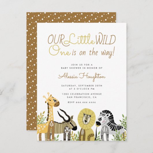 少し野生の1つのサファリ動物のベビーシャワー インビテーションポストカード (正面/裏面)