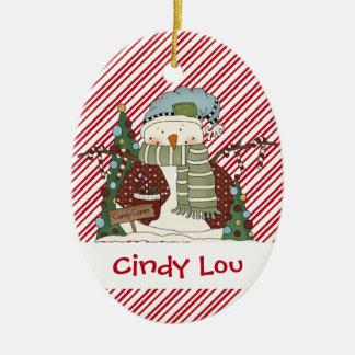 少し雪の人のキャンディ・ケーンの雪だるまのかわいこちゃん セラミックオーナメント