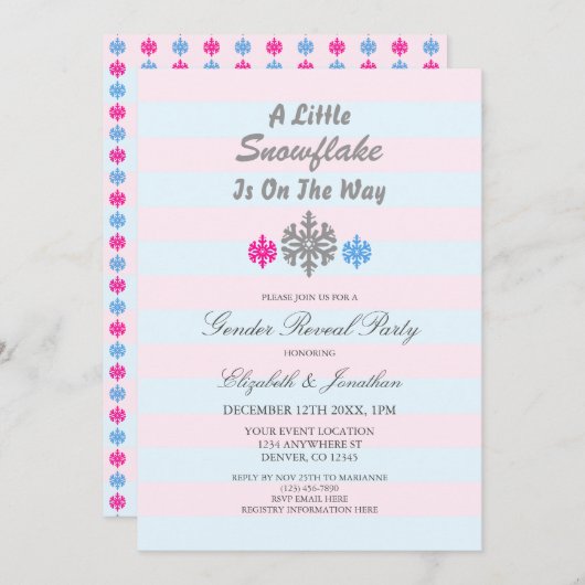 少し雪の結晶がジェンダーが明らかにされつつある 招待状 (正面/裏面)