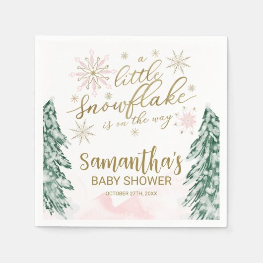 少し雪の結晶の冬の赤ちゃんシャワー スタンダードカクテルナプキン (正面)