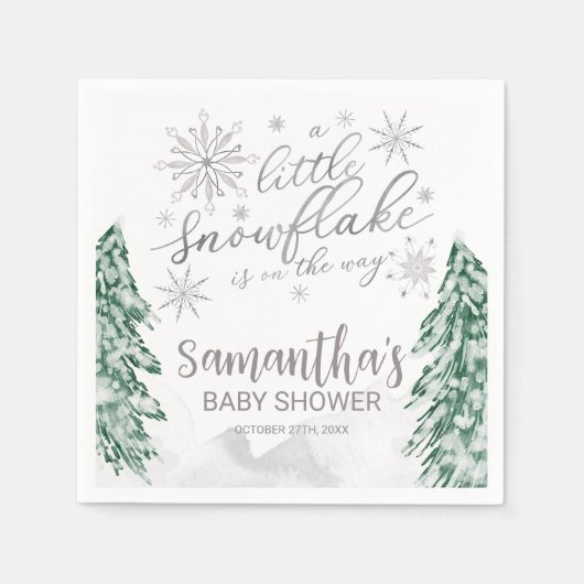 少し雪の結晶の冬の赤ちゃんシャワー スタンダードカクテルナプキン (正面)