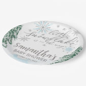 少し雪の結晶の冬の赤ちゃんシャワー ペーパープレート (アングル)