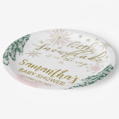 少し雪の結晶の冬の赤ちゃんシャワー ペーパープレート (アングル)