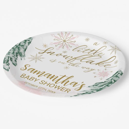 少し雪の結晶の冬の赤ちゃんシャワー ペーパープレート (アングル)