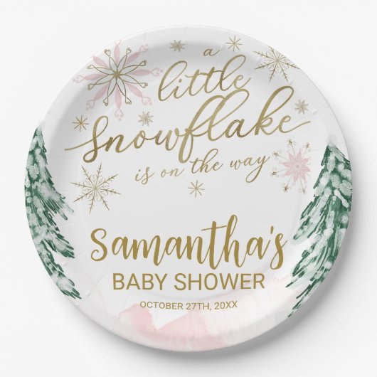 少し雪の結晶の冬の赤ちゃんシャワー ペーパープレート (正面)