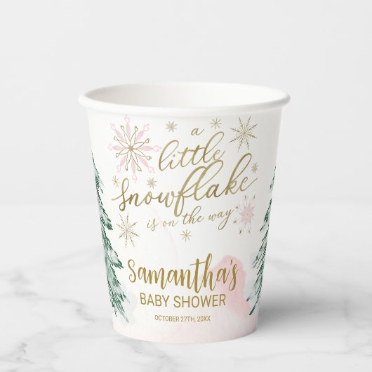 少し雪の結晶の冬の赤ちゃんシャワー 紙コップ (正面)