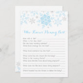 少し雪片の男の赤ちゃんのシャワーのお母さんのクイズの青 招待状 (正面/裏面)