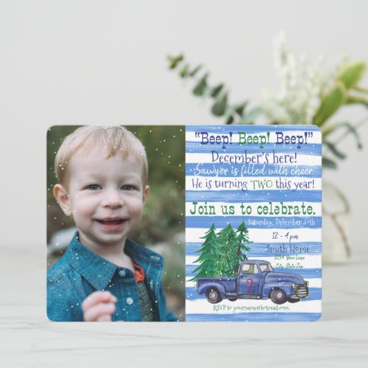 少し青いトラックによってインスパイア休日の誕生日の招待 招待状 (スタンド正面)