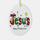 少しMarciからのハッピーバースデーのイエス・キリストの抱擁 セラミックオーナメント (右)