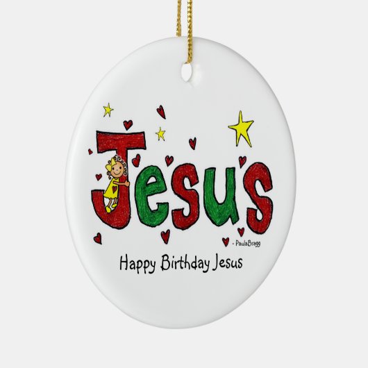 少しMarciからのハッピーバースデーのイエス・キリストの抱擁 セラミックオーナメント (右)