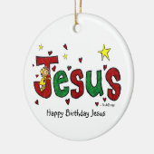 少しMarciからのハッピーバースデーのイエス・キリストの抱擁 セラミックオーナメント (左)