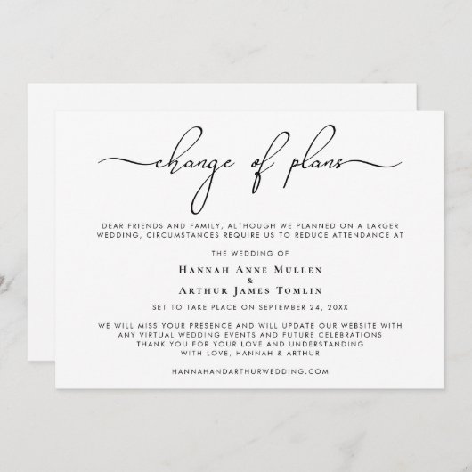 少人数での結婚式に変更することになった プレトレンドの台本 案内状 (正面/裏面)