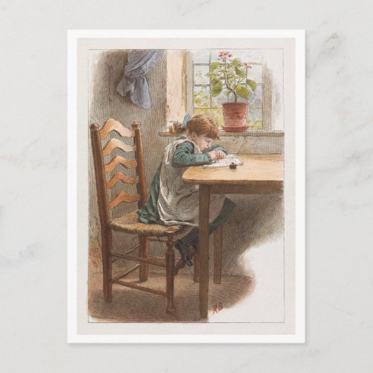少女が書く姿の絵画 ポストカード (正面)