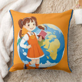 少女が本を読む地球の勉強部屋 クッション (ブランケット)