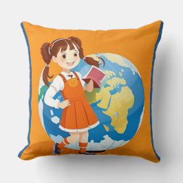 少女が本を読む地球の勉強部屋 クッション