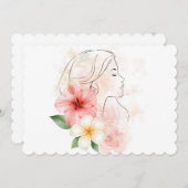 少女が目を閉じ 花-水彩 招待状 (正面/裏面)