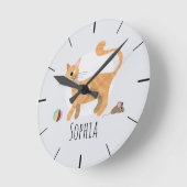 少女たちかわいいジンジャータビー猫漫画キッズ子供部屋 ラウンド壁時計 (傾斜)